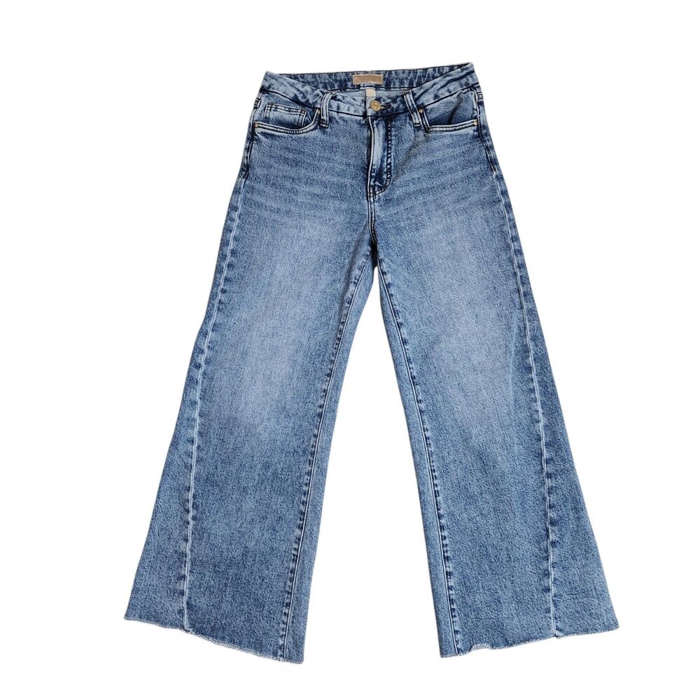 KUT from the Kloth Meg Wide Leg Jeans Size 2 High Rise Fab Ab Raw Hem Blue Boho
